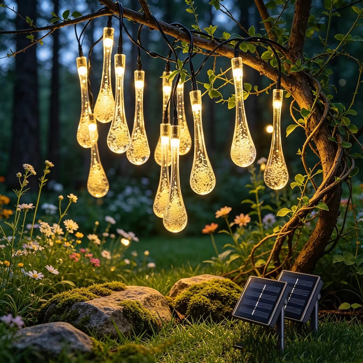 Outdoor Solar Power Xmas Lights - Water Drop Solar Powered LED Garland