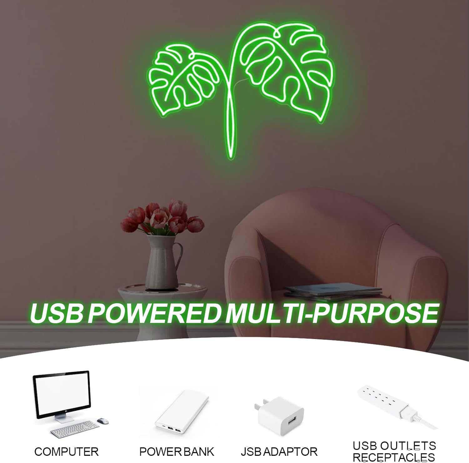 Monstera Leaf Neon Sign USB Po - огляд і ціна Outdoor Power And Plant